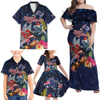 Australia and New Zealand Family Matching Off Shoulder Maxi Dress and Hawaiian Shirt Merry Christmas-Tuatara and Koala with Plants Xmas Style LT03 - Polynesian Pride