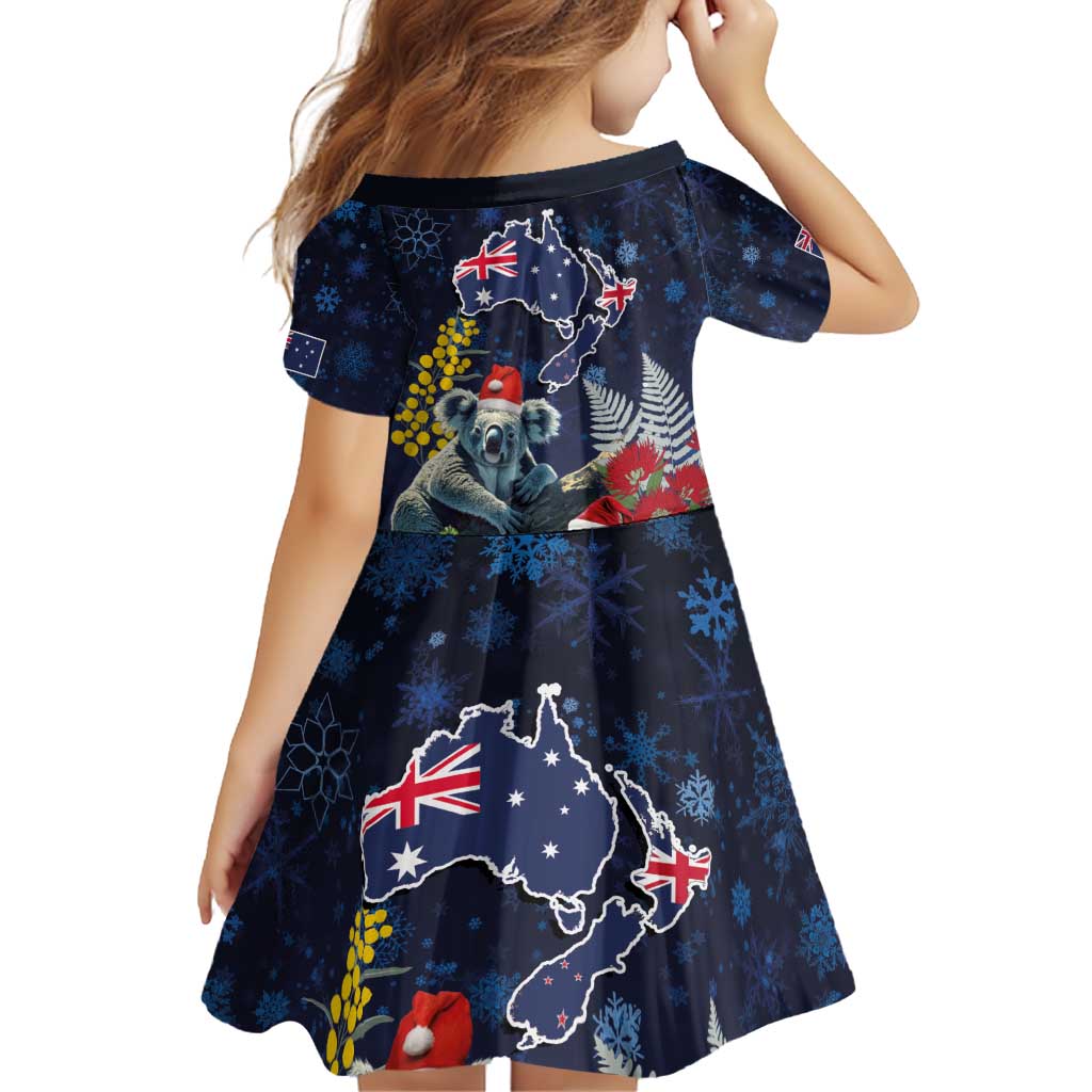 Australia and New Zealand Family Matching Off Shoulder Short Dress and Hawaiian Shirt Merry Christmas-Tuatara and Koala with Plants Xmas Style LT03 - Polynesian Pride