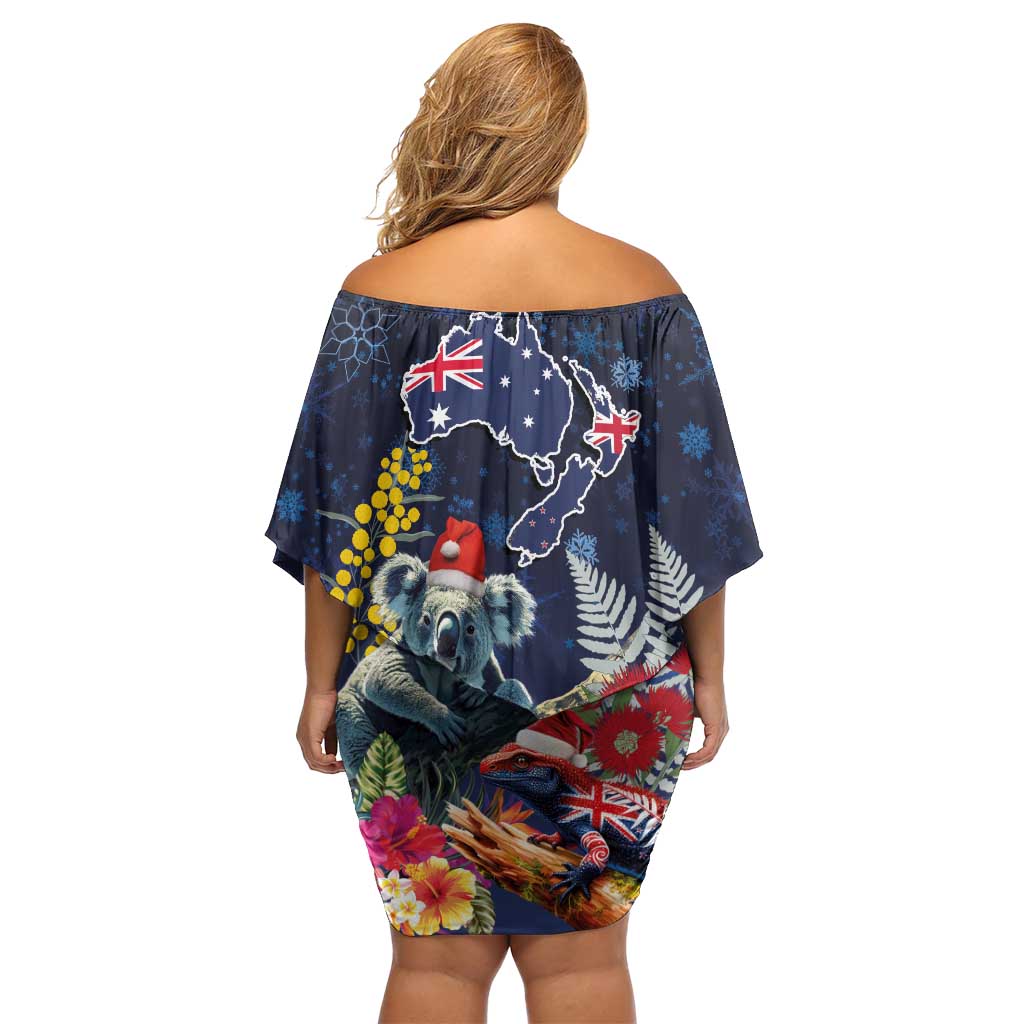 Australia and New Zealand Family Matching Off Shoulder Short Dress and Hawaiian Shirt Merry Christmas-Tuatara and Koala with Plants Xmas Style LT03 - Polynesian Pride