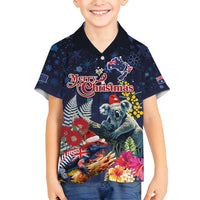 Australia and New Zealand Family Matching Puletasi and Hawaiian Shirt Merry Christmas-Tuatara and Koala with Plants Xmas Style LT03 Son's Shirt Navy - Polynesian Pride