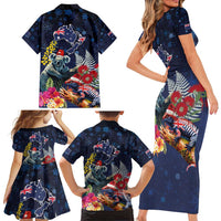 Australia and New Zealand Family Matching Short Sleeve Bodycon Dress and Hawaiian Shirt Merry Christmas-Tuatara and Koala with Plants Xmas Style LT03 - Polynesian Pride