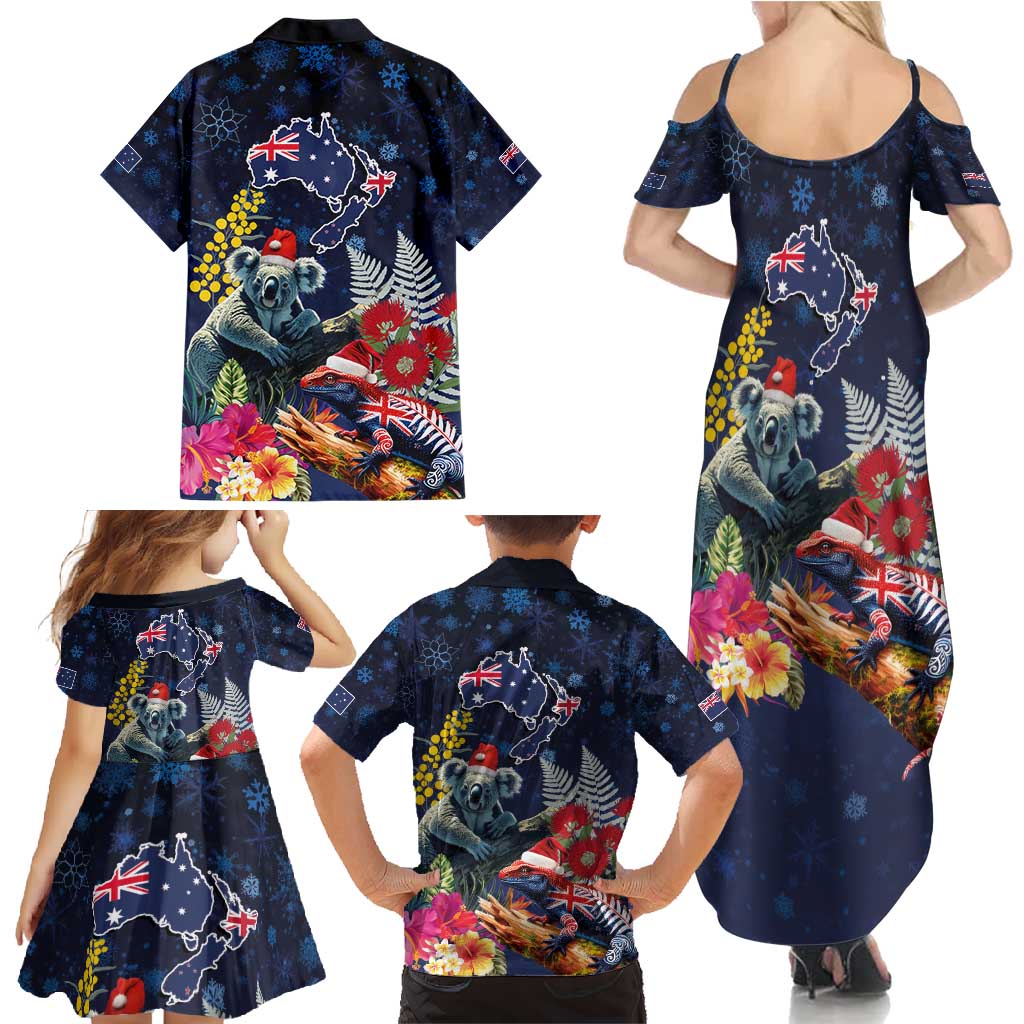 Australia and New Zealand Family Matching Summer Maxi Dress and Hawaiian Shirt Merry Christmas-Tuatara and Koala with Plants Xmas Style LT03 - Polynesian Pride