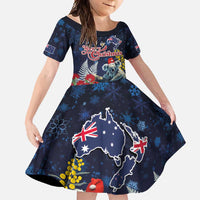 Australia and New Zealand Family Matching Tank Maxi Dress and Hawaiian Shirt Merry Christmas-Tuatara and Koala with Plants Xmas Style LT03 Daughter's Dress Navy - Polynesian Pride