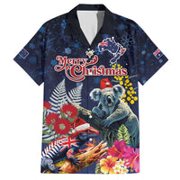 Australia and New Zealand Hawaiian Shirt Merry Christmas-Tuatara and Koala with Plants Xmas Style LT03 Navy - Polynesian Pride