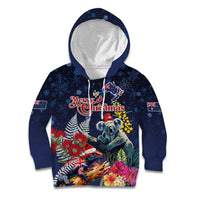 Australia and New Zealand Kid Hoodie Merry Christmas-Tuatara and Koala with Plants Xmas Style LT03 Hoodie Navy - Polynesian Pride