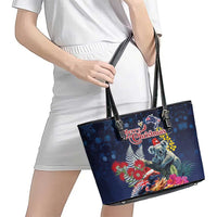 Australia and New Zealand Leather Tote Bag Merry Christmas-Tuatara and Koala with Plants Xmas Style