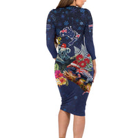 Australia and New Zealand Long Sleeve Bodycon Dress Merry Christmas-Tuatara and Koala with Plants Xmas Style LT03 - Polynesian Pride