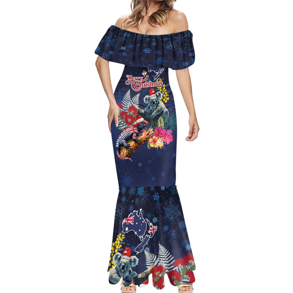 Australia and New Zealand Mermaid Dress Merry Christmas-Tuatara and Koala with Plants Xmas Style LT03 - Polynesian Pride