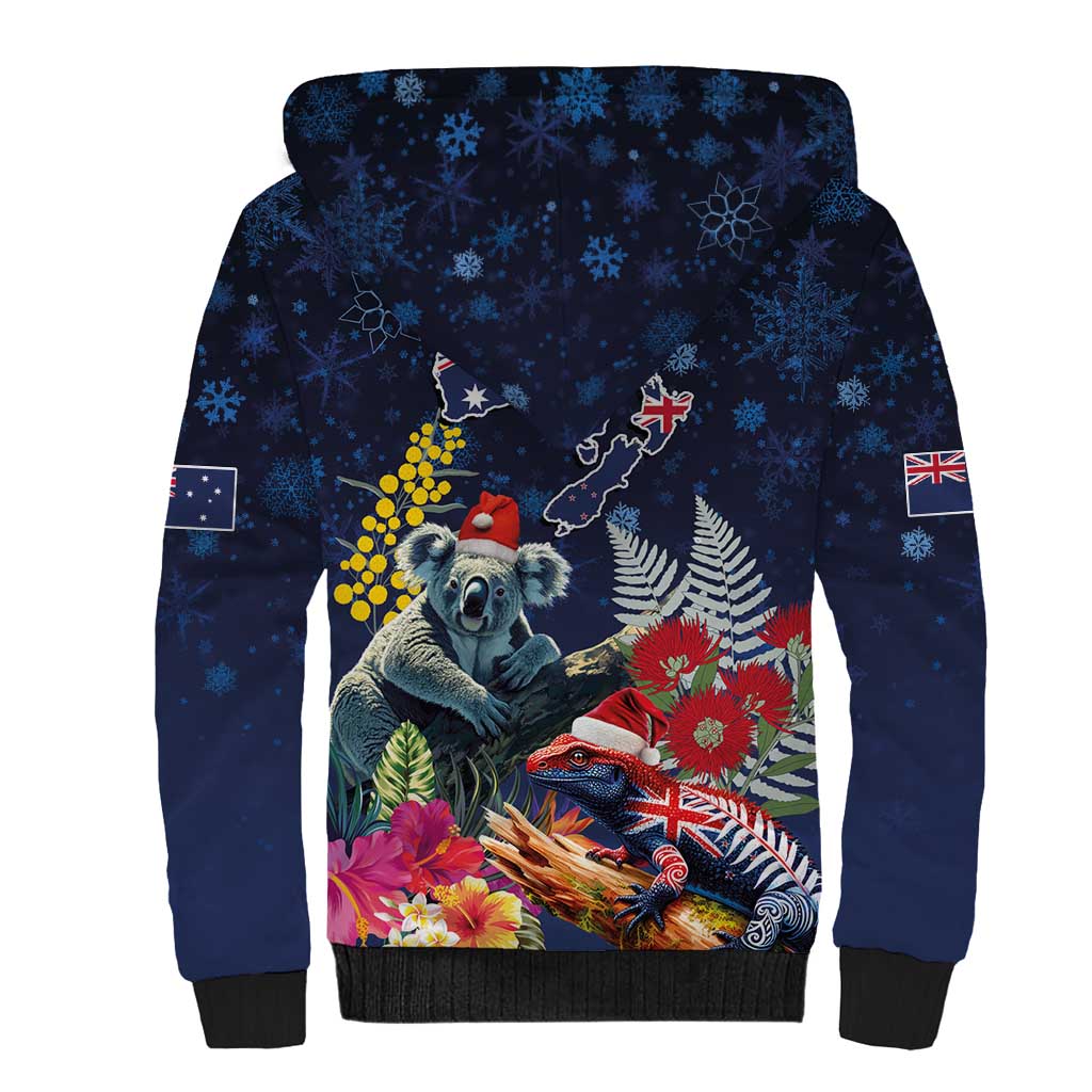 Australia and New Zealand Sherpa Hoodie Merry Christmas-Tuatara and Koala with Plants Xmas Style LT03 - Polynesian Pride