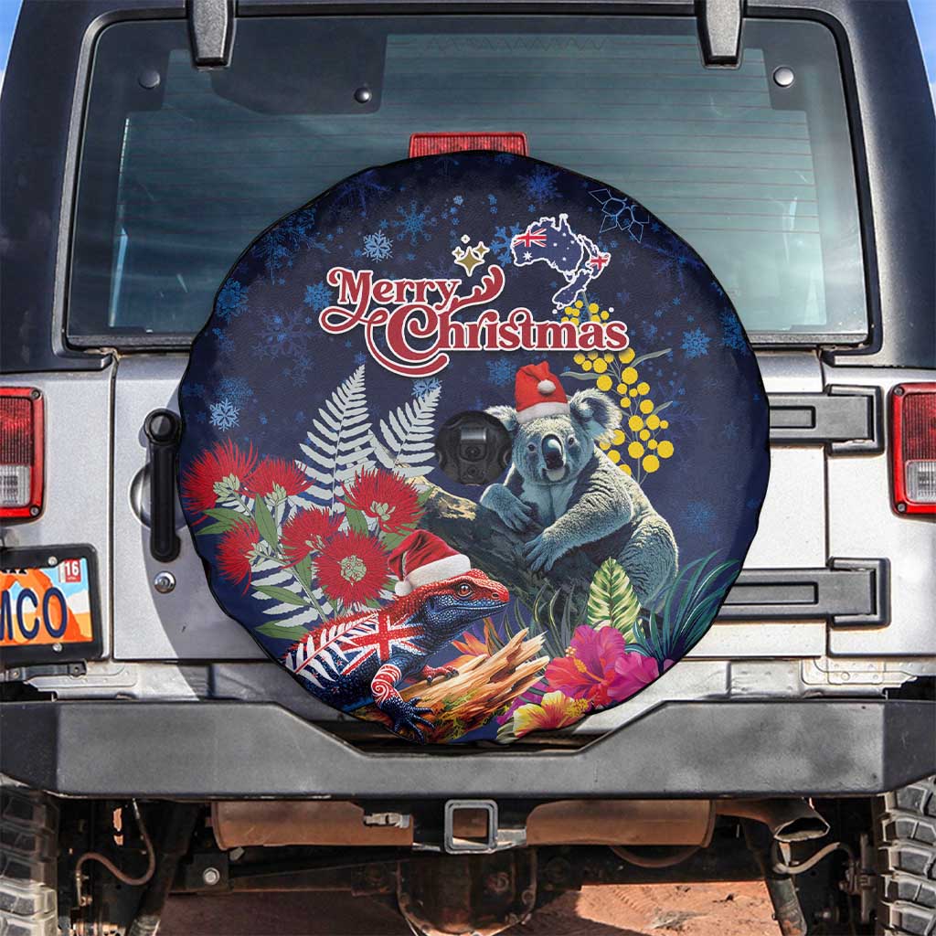 Australia and New Zealand Spare Tire Cover Merry Christmas-Tuatara and Koala with Plants Xmas Style LT03 Navy - Polynesian Pride
