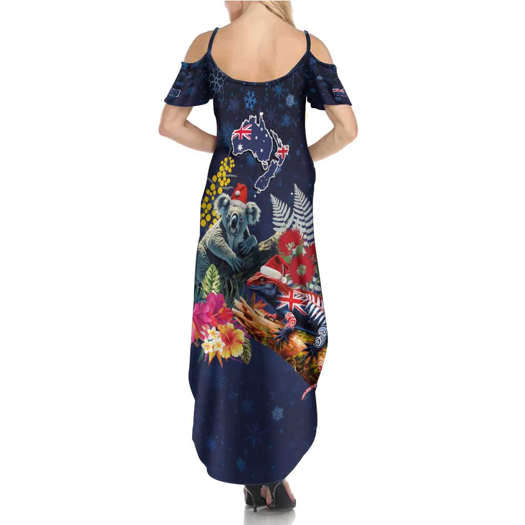 Australia and New Zealand Summer Maxi Dress Merry Christmas-Tuatara and Koala with Plants Xmas Style LT03 - Polynesian Pride