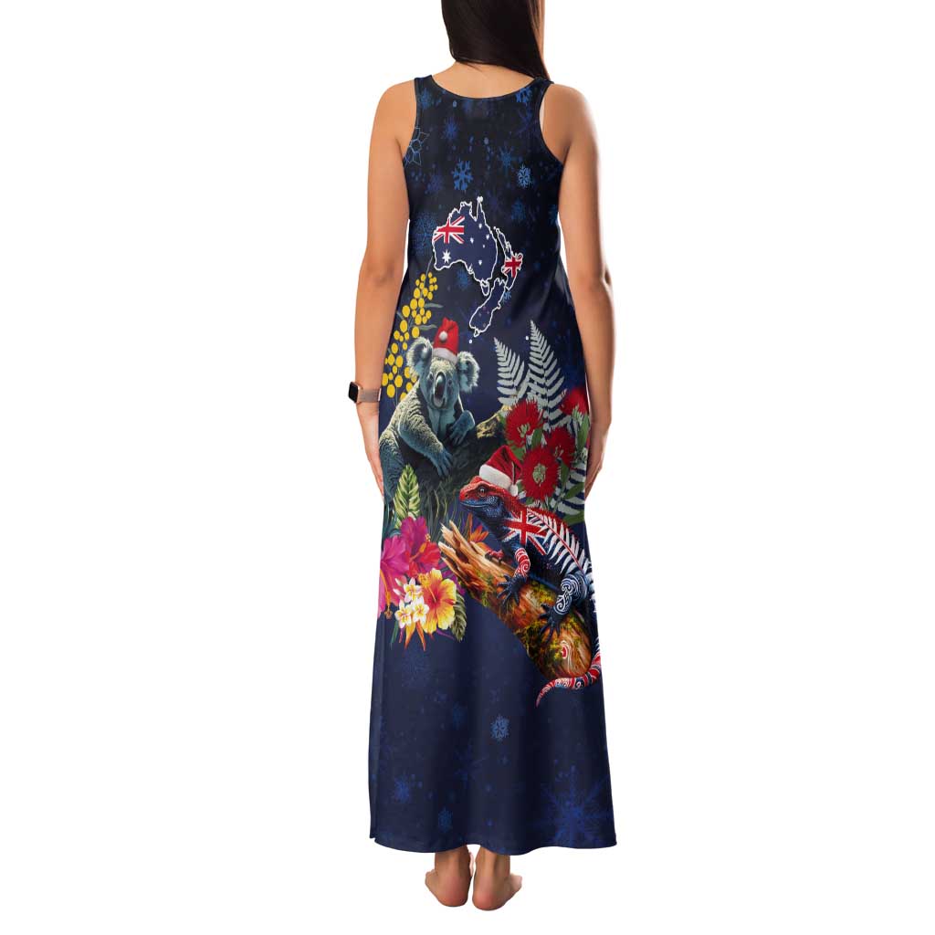 Australia and New Zealand Tank Maxi Dress Merry Christmas-Tuatara and Koala with Plants Xmas Style LT03 - Polynesian Pride