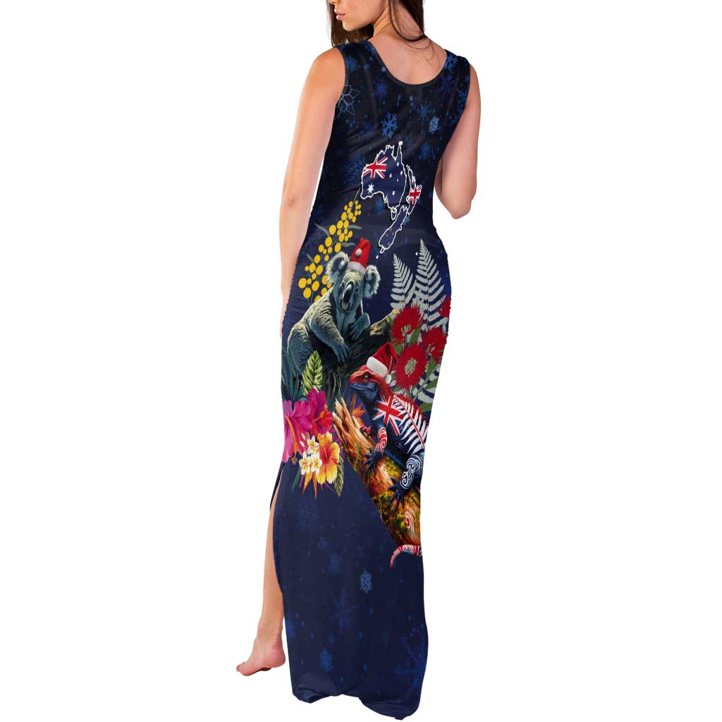 Australia and New Zealand Tank Maxi Dress Merry Christmas-Tuatara and Koala with Plants Xmas Style LT03 - Polynesian Pride
