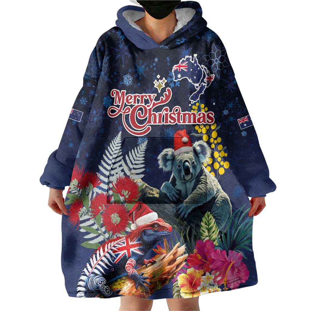Australia and New Zealand Wearable Blanket Hoodie Merry Christmas-Tuatara and Koala with Plants Xmas Style LT03 - Polynesian Pride