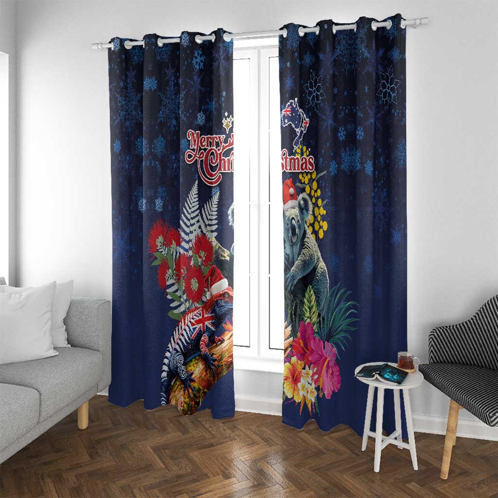 Australia and New Zealand Window Curtain Merry Christmas-Tuatara and Koala with Plants Xmas Style