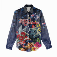 Australia and New Zealand Women Casual Shirt Merry Christmas-Tuatara and Koala with Plants Xmas Style LT03 - Polynesian Pride