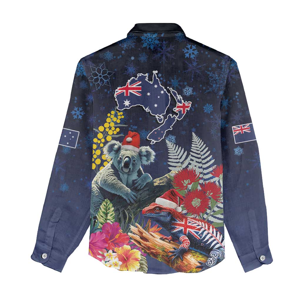 Australia and New Zealand Women Casual Shirt Merry Christmas-Tuatara and Koala with Plants Xmas Style LT03 - Polynesian Pride