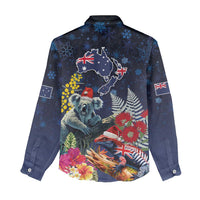 Australia and New Zealand Women Casual Shirt Merry Christmas-Tuatara and Koala with Plants Xmas Style LT03 - Polynesian Pride