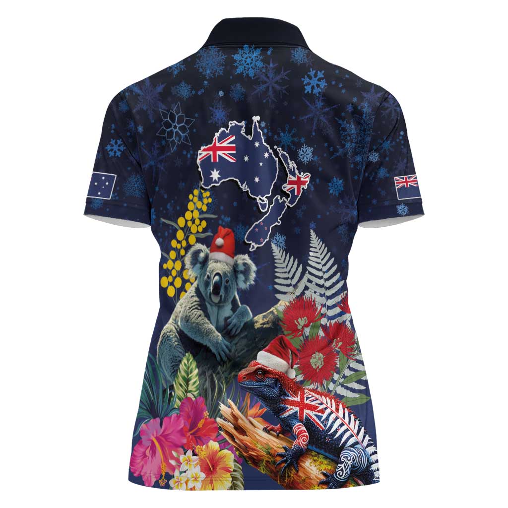 Australia and New Zealand Women Polo Shirt Merry Christmas-Tuatara and Koala with Plants Xmas Style LT03 - Polynesian Pride