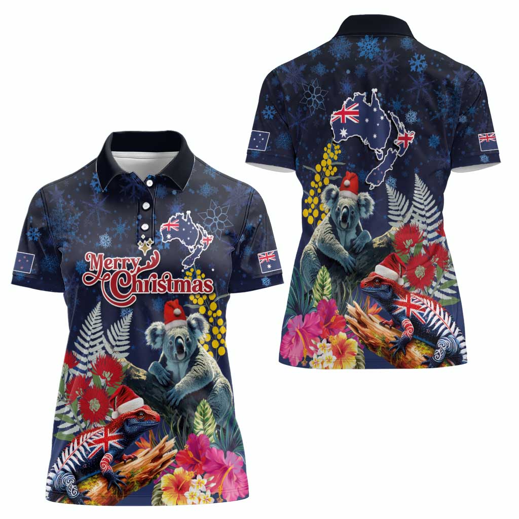 Australia and New Zealand Women Polo Shirt Merry Christmas-Tuatara and Koala with Plants Xmas Style LT03 - Polynesian Pride