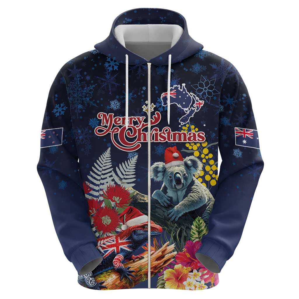 Australia and New Zealand Zip Hoodie Merry Christmas-Tuatara and Koala with Plants Xmas Style LT03 - Polynesian Pride