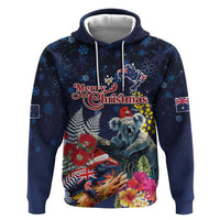 Australia and New Zealand Zip Hoodie Merry Christmas-Tuatara and Koala with Plants Xmas Style LT03 Pullover Hoodie Navy - Polynesian Pride