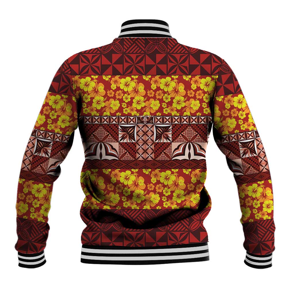Samoa Siapo and Tapa Baseball Jacket Pacific Tribal Pattern with Hibiscus Striped Style