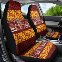 Samoa Siapo and Tapa Car Seat Cover Pacific Tribal Pattern with Hibiscus Striped Style