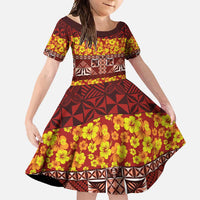 Samoa Siapo and Tapa Family Matching Mermaid Dress and Hawaiian Shirt Pacific Tribal Pattern with Hibiscus Striped Style LT03 Daughter's Dress Red - Polynesian Pride