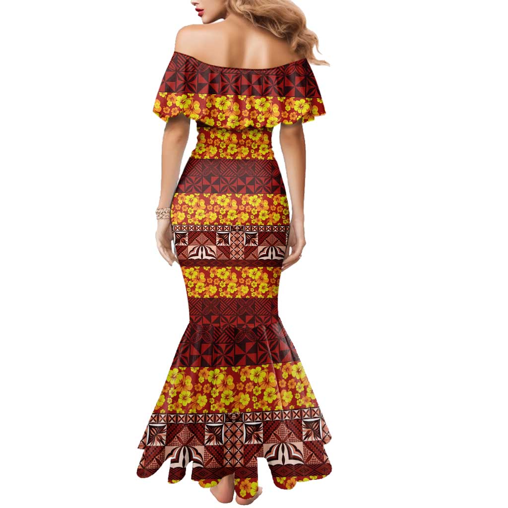 Samoa Siapo and Tapa Family Matching Mermaid Dress and Hawaiian Shirt Pacific Tribal Pattern with Hibiscus Striped Style LT03 - Polynesian Pride