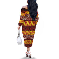 Samoa Siapo and Tapa Family Matching Off The Shoulder Long Sleeve Dress and Hawaiian Shirt Pacific Tribal Pattern with Hibiscus Striped Style LT03 - Polynesian Pride