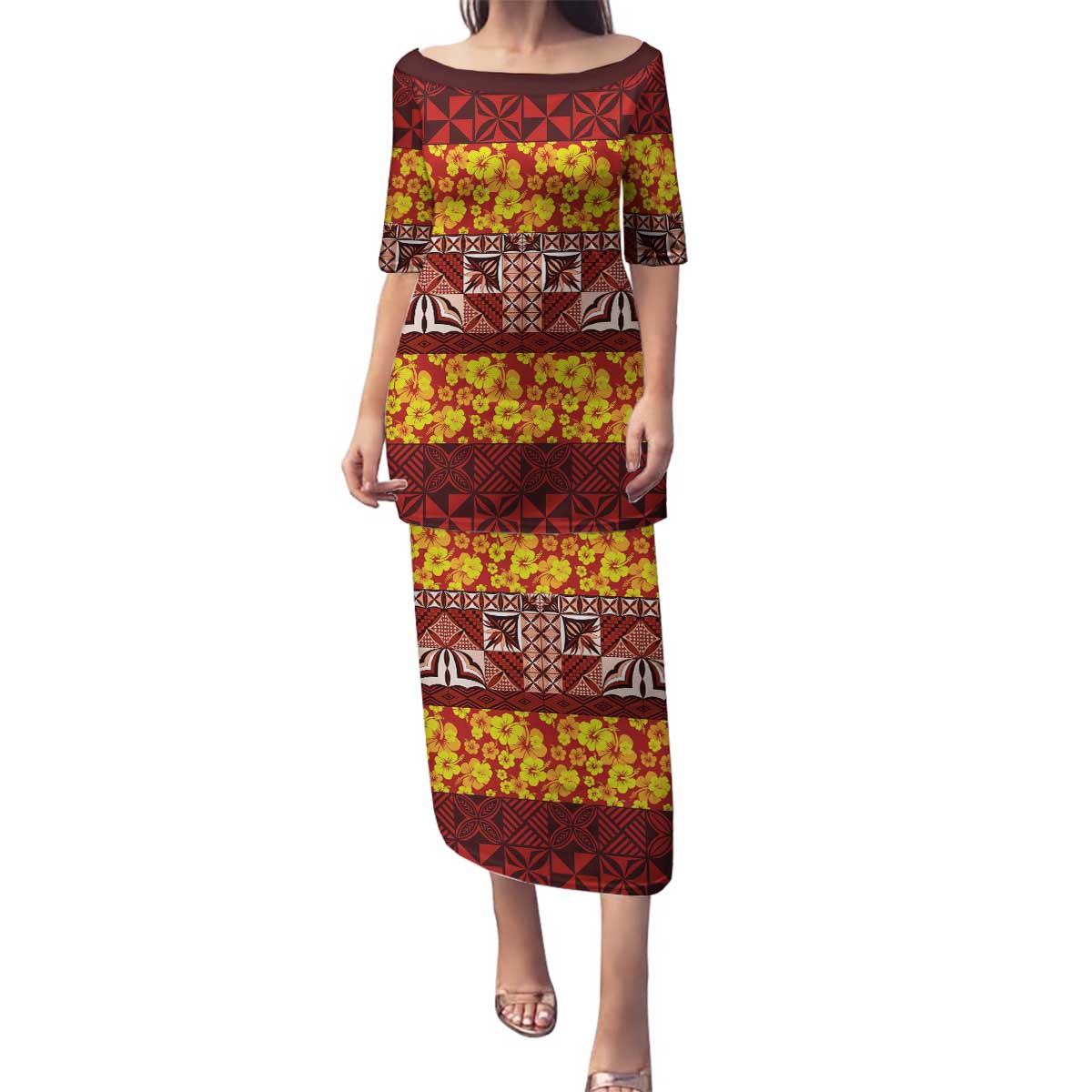 Samoa Siapo and Tapa Family Matching Puletasi and Hawaiian Shirt Pacific Tribal Pattern with Hibiscus Striped Style