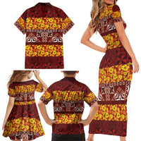 Samoa Siapo and Tapa Family Matching Short Sleeve Bodycon Dress and Hawaiian Shirt Pacific Tribal Pattern with Hibiscus Striped Style LT03 - Polynesian Pride