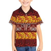 Samoa Siapo and Tapa Family Matching Short Sleeve Bodycon Dress and Hawaiian Shirt Pacific Tribal Pattern with Hibiscus Striped Style LT03 Son's Shirt Red - Polynesian Pride