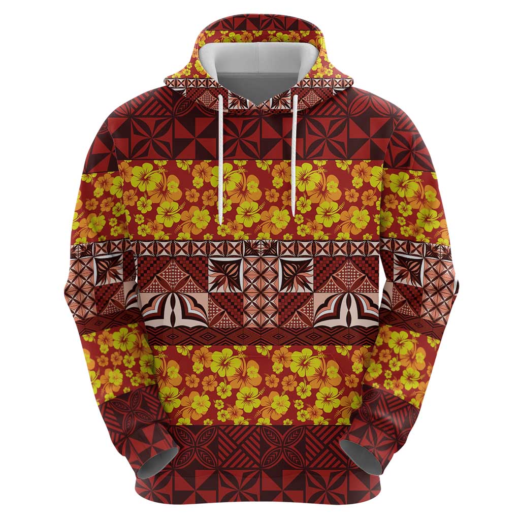 Samoa Siapo and Tapa Hoodie Pacific Tribal Pattern with Hibiscus Striped Style