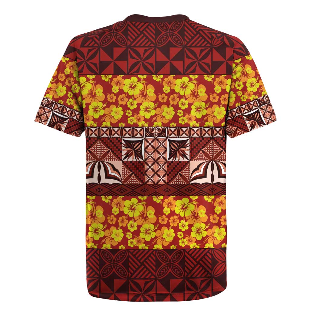 Samoa Siapo and Tapa Rugby Jersey Pacific Tribal Pattern with Hibiscus Striped Style