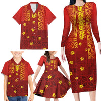 Samoa Tapa Pacific Tribal Pattern Family Matching Long Sleeve Bodycon Dress and Hawaiian Shirt Hibiscus and Plumeria LT03 - Polynesian Pride