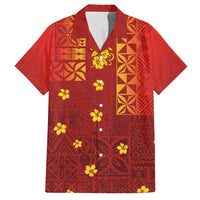 Samoa Tapa Pacific Tribal Pattern Family Matching Long Sleeve Bodycon Dress and Hawaiian Shirt Hibiscus and Plumeria LT03 Dad's Shirt - Short Sleeve Red - Polynesian Pride