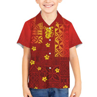 Samoa Tapa Pacific Tribal Pattern Family Matching Long Sleeve Bodycon Dress and Hawaiian Shirt Hibiscus and Plumeria LT03 Son's Shirt Red - Polynesian Pride