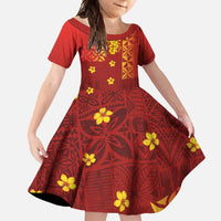 Samoa Tapa Pacific Tribal Pattern Family Matching Mermaid Dress and Hawaiian Shirt Hibiscus and Plumeria LT03 Daughter's Dress Red - Polynesian Pride