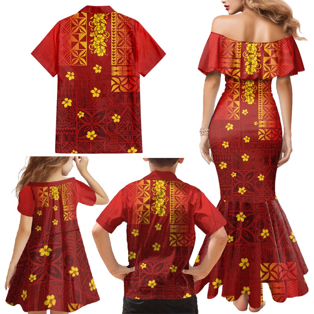 Samoa Tapa Pacific Tribal Pattern Family Matching Mermaid Dress and Hawaiian Shirt Hibiscus and Plumeria LT03 - Polynesian Pride