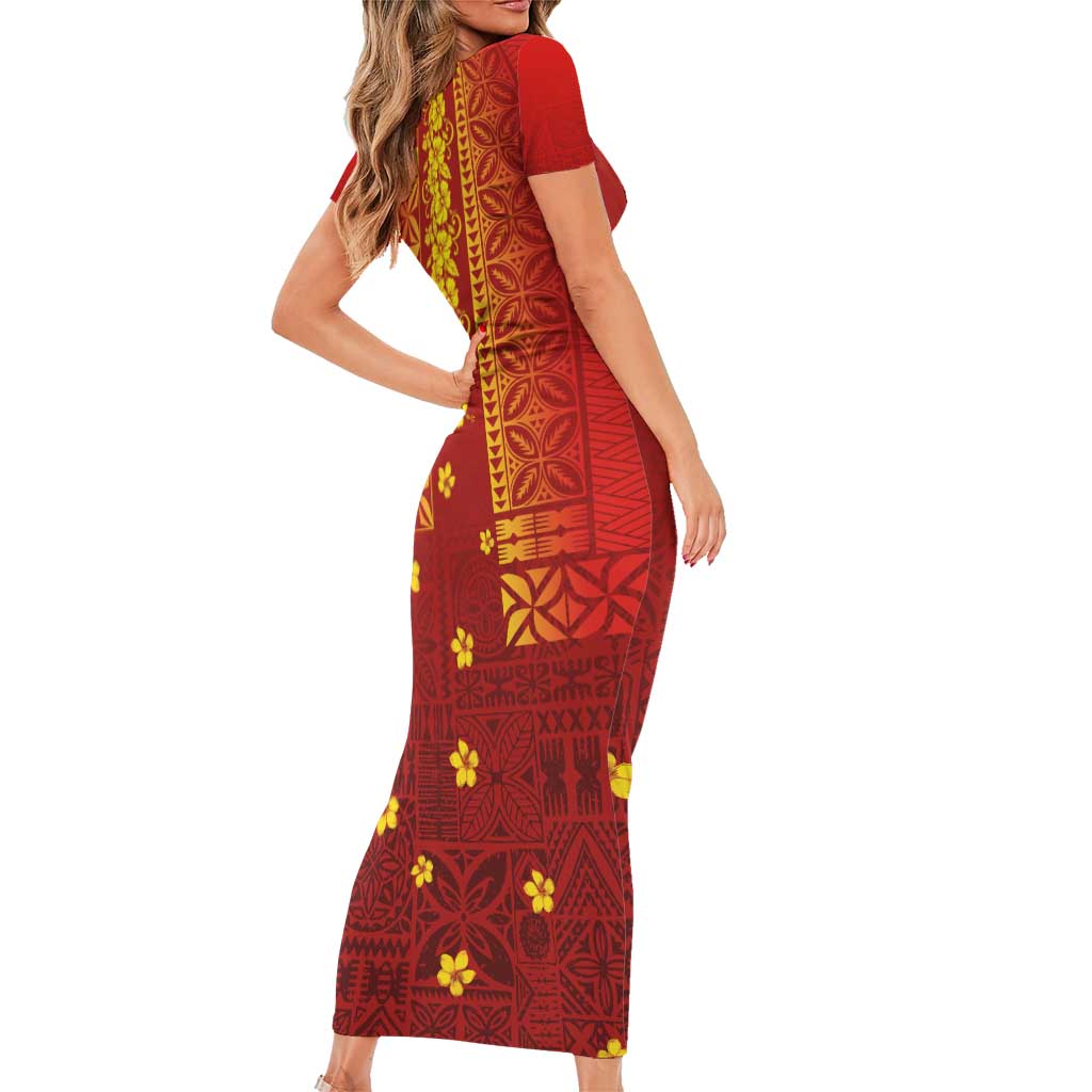 Samoa Tapa Pacific Tribal Pattern Family Matching Short Sleeve Bodycon Dress and Hawaiian Shirt Hibiscus and Plumeria LT03 - Polynesian Pride