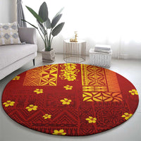 Samoa Tapa Pacific Tribal Pattern Round Carpet Hibiscus and Plumeria