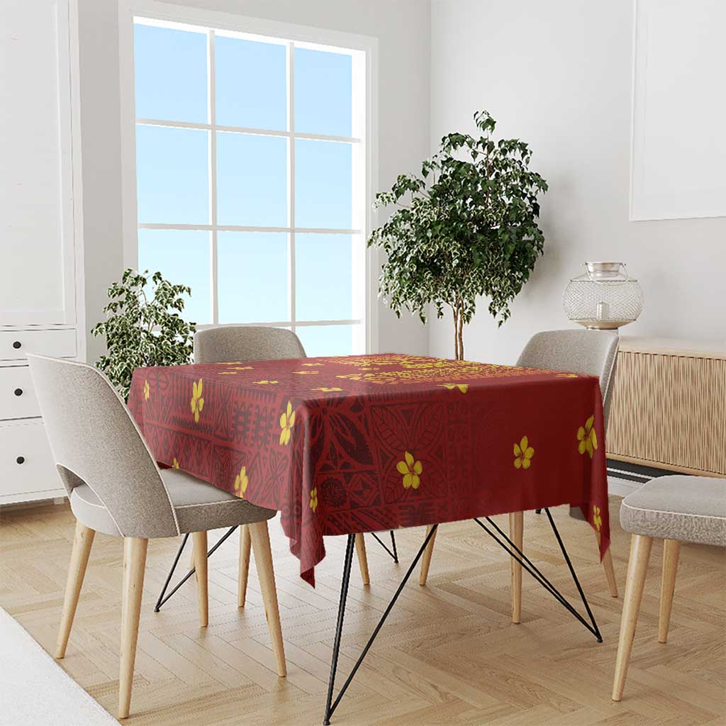 Samoa Tapa Pacific Tribal Pattern Tablecloth Hibiscus and Plumeria