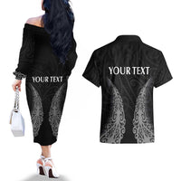 New Zealand Netball Couples Matching Off The Shoulder Long Sleeve Dress and Hawaiian Shirt Koru and Maori Tattoo Jersey LT03 - Polynesian Pride