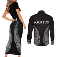 New Zealand Netball Couples Matching Short Sleeve Bodycon Dress and Long Sleeve Button Shirt Koru and Maori Tattoo Jersey LT03 - Polynesian Pride