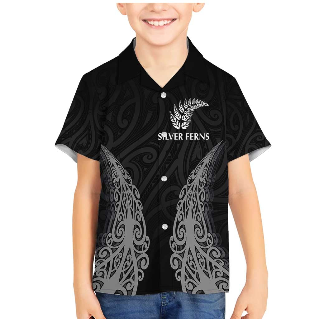 New Zealand Netball Family Matching Mermaid Dress and Hawaiian Shirt Koru and Maori Tattoo Jersey LT03 Son's Shirt Black - Polynesian Pride