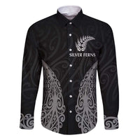 New Zealand Netball Family Matching Off Shoulder Short Dress and Hawaiian Shirt Koru and Maori Tattoo Jersey LT03 Dad's Shirt - Long Sleeve Black - Polynesian Pride