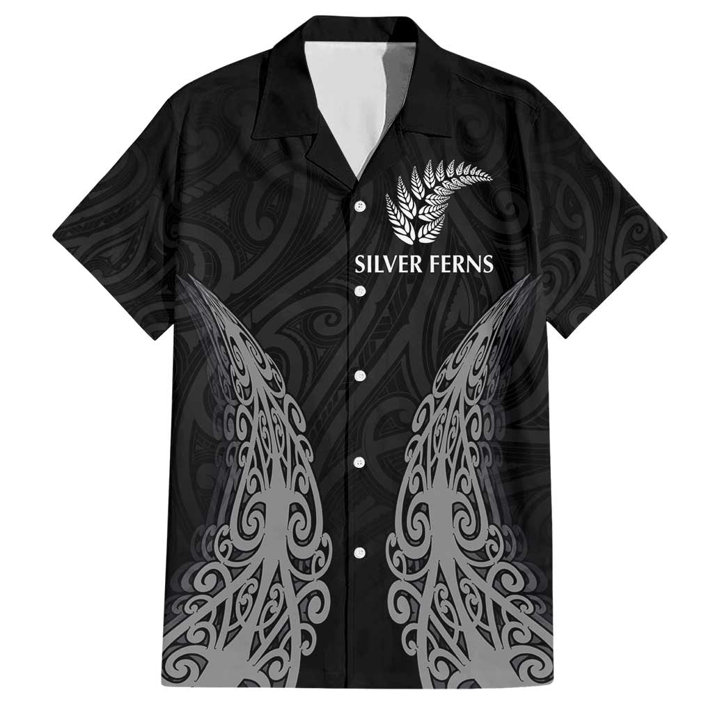 New Zealand Netball Family Matching Short Sleeve Bodycon Dress and Hawaiian Shirt Koru and Maori Tattoo Jersey LT03 Dad's Shirt - Short Sleeve Black - Polynesian Pride