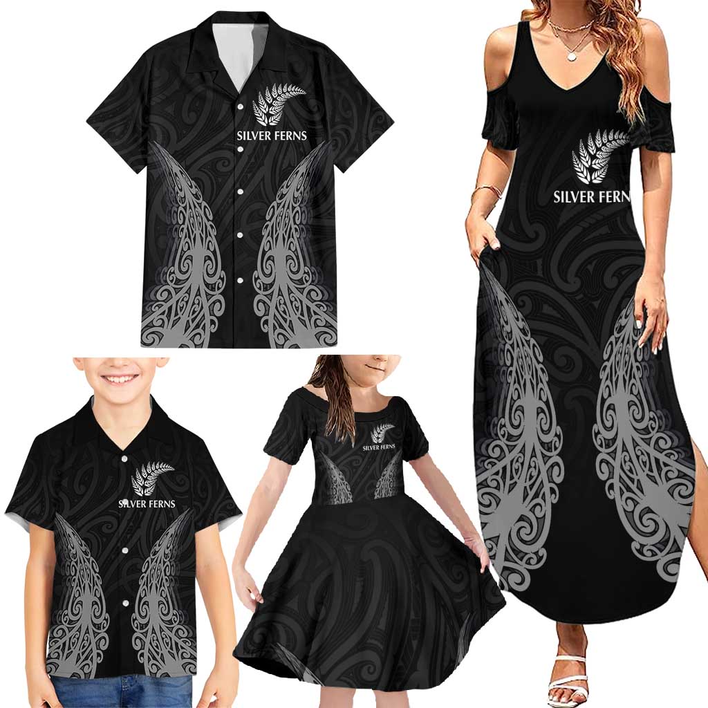 New Zealand Netball Family Matching Summer Maxi Dress and Hawaiian Shirt Koru and Maori Tattoo Jersey LT03 - Polynesian Pride